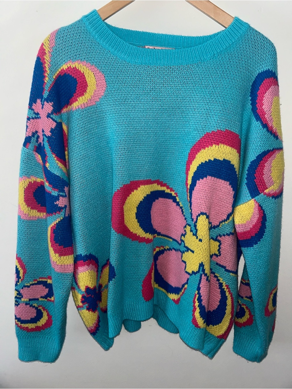 Turquoise Floral Crewneck Sweater - Women's